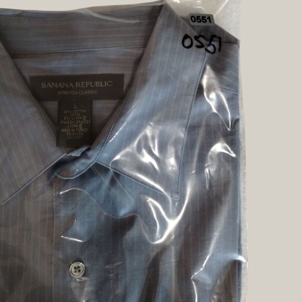 Banana Republic Mens Stretch Classic Fit Pinstripe Shirt Gray/Pink Large - Picture 8 of 8